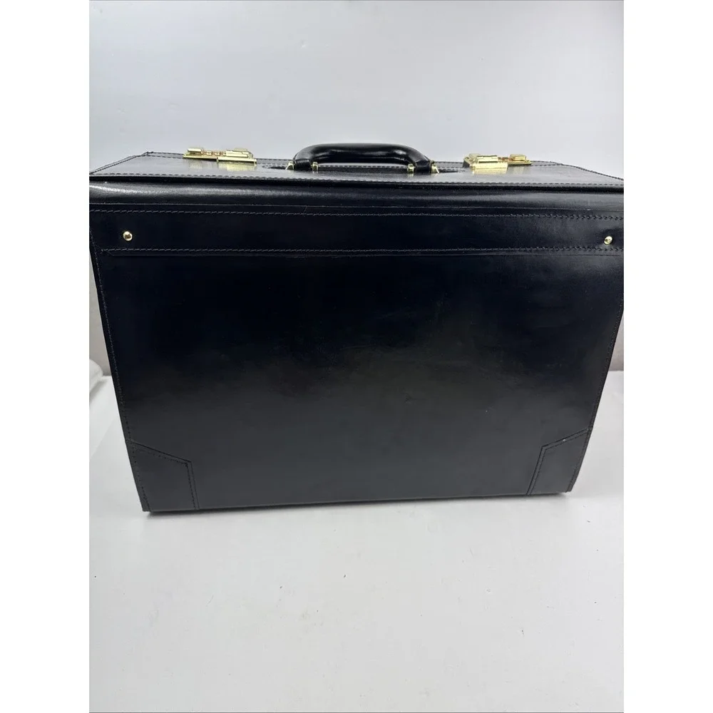 Vintage Pilot Case Catalog Briefcase Black Leather Combination Locks Attache New